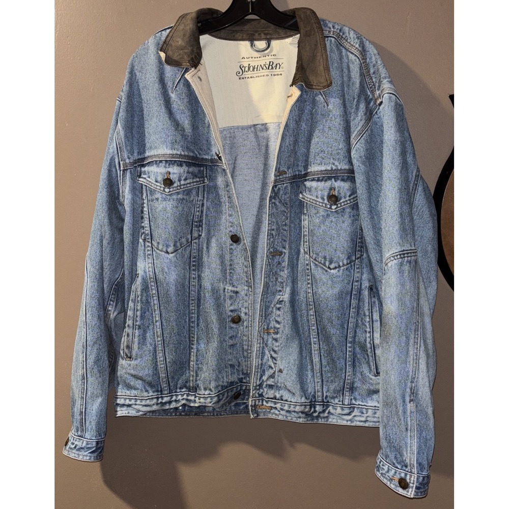 VINTAGE ST JOHNS BAY MEN DENIM JEAN JACKET WITH LOGO GENERAL AIR SIZE LARGE